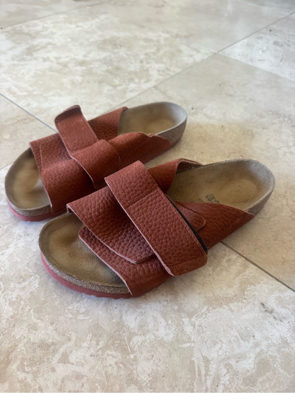 Birkenstock Adjustable Slide Sandals in Rust